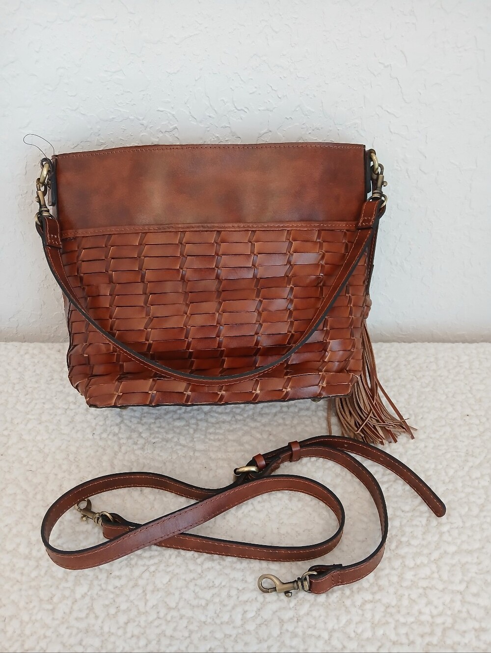 Patricia Nash Woven Leather Crossbody Bag in Cognac